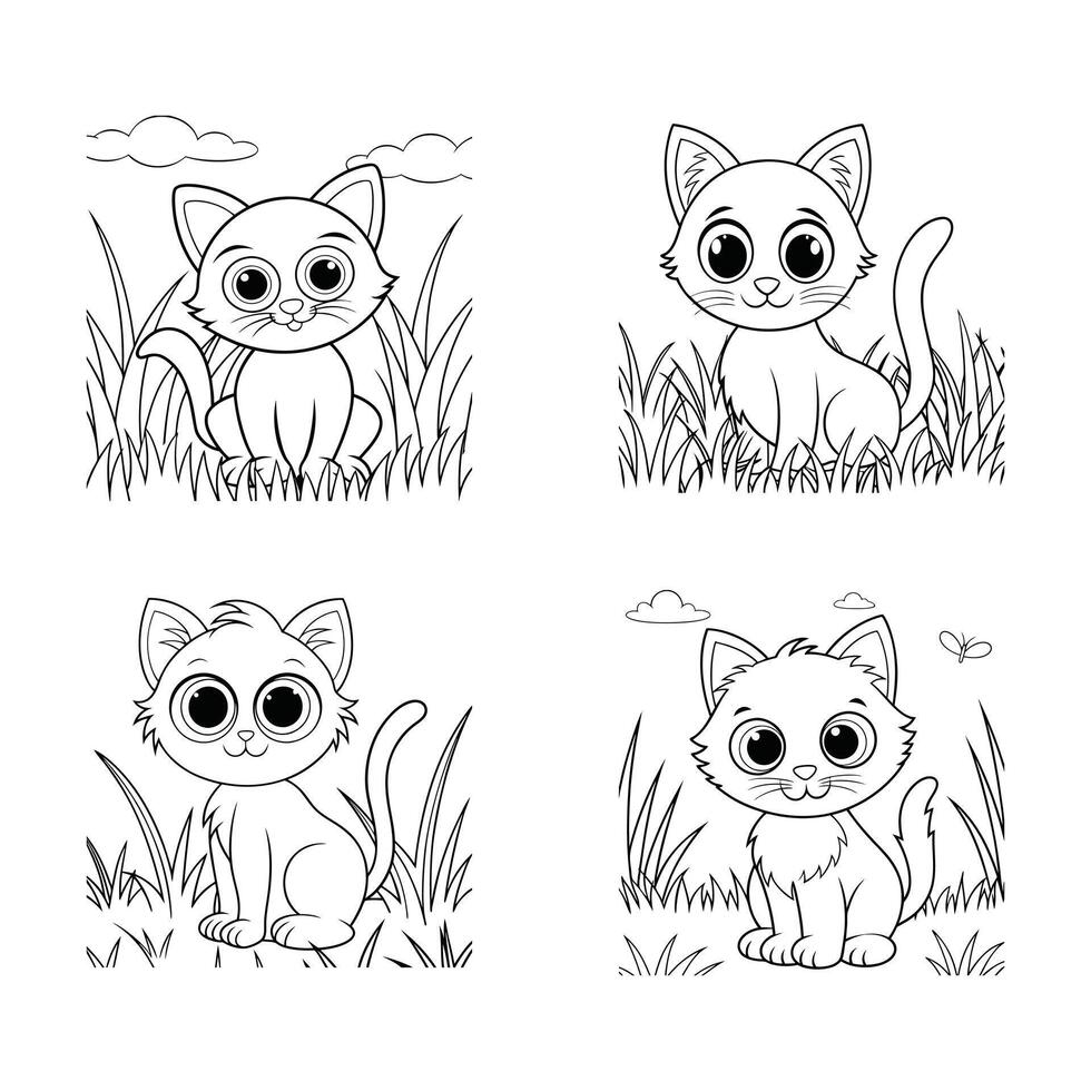 A drawing of a cat with a big eyes and a black outline vector