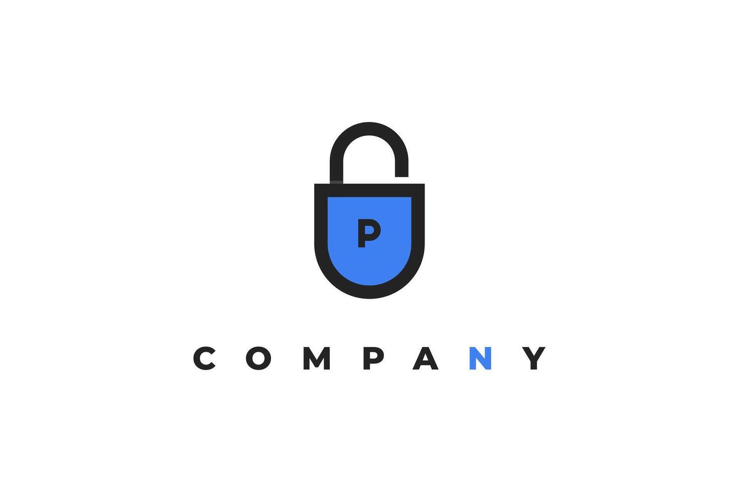 security padlock and letter p minimal logo vector