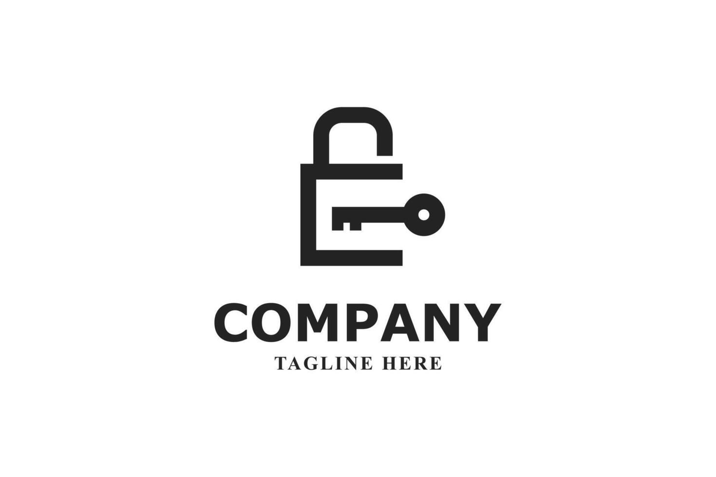 letter e padlock and key security logo vector
