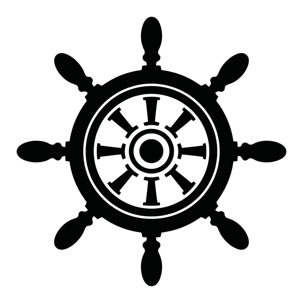 Ship wheel illustration. Maritime helm with classic design, encircled by a decorative frame. Perfect for nautical themes, marine, or logos vector