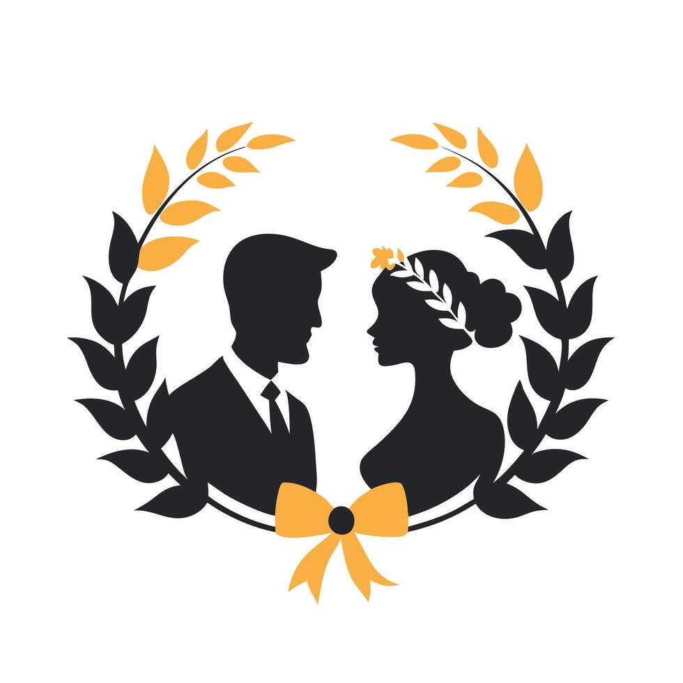 Black and White Bride and Groom Silhouette for Wedding Designs vector