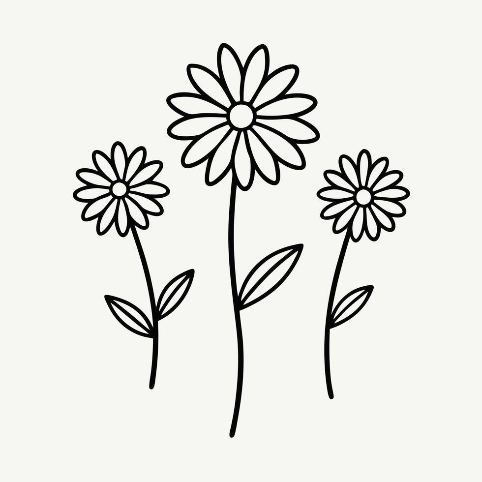 Minimal Black and White Sketch Three-Part Geometric Line Art vector