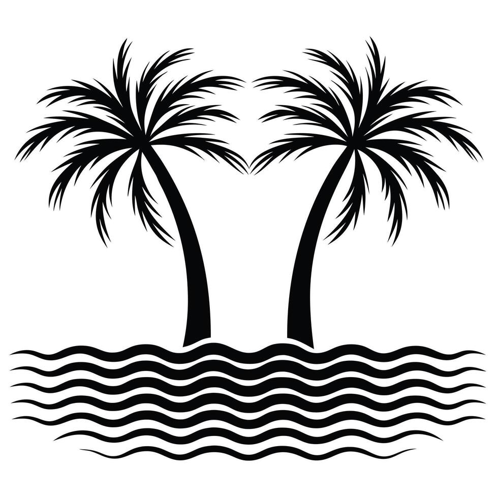 Black and White Palm Tree Silhouette Tropical Island Icon vector