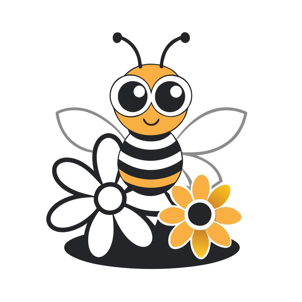 Cute Cartoon Bee with Large Eyes and Striped Body Adorable Smiling Insect vector