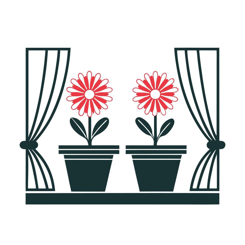 Black and White Potted Daisy Flowers Illustration Elegant Botanical Line Art vector