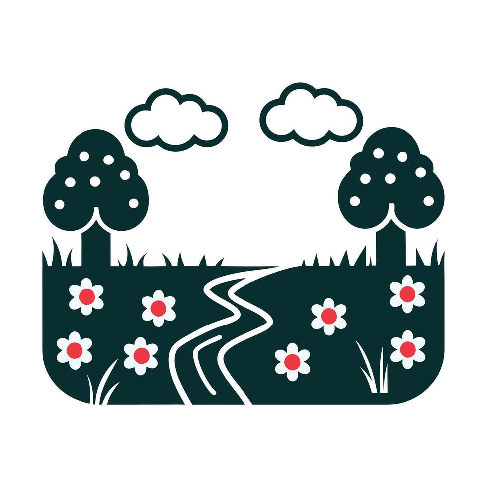 Hand-Drawn Simple Landscape Illustration colorful Scenic View vector