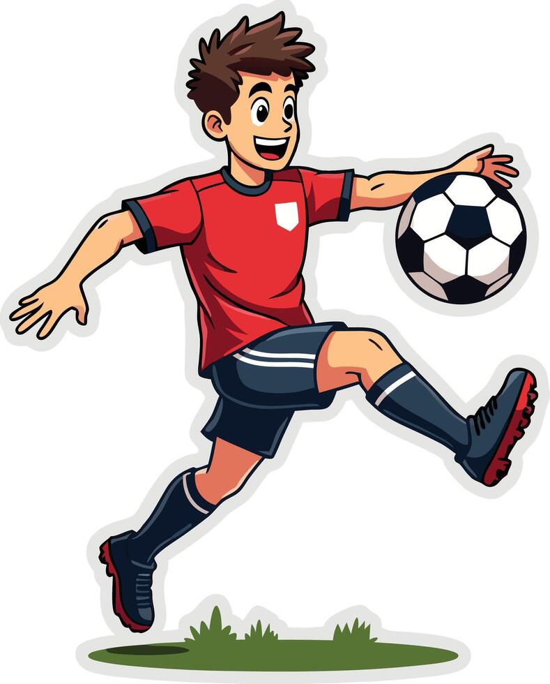 A cartoon boy kicking a soccer ball vector