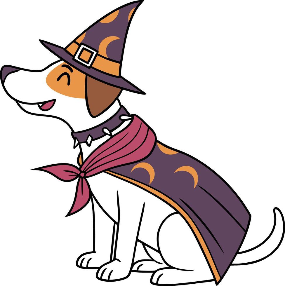 A cartoon dog dressed as a witch vector