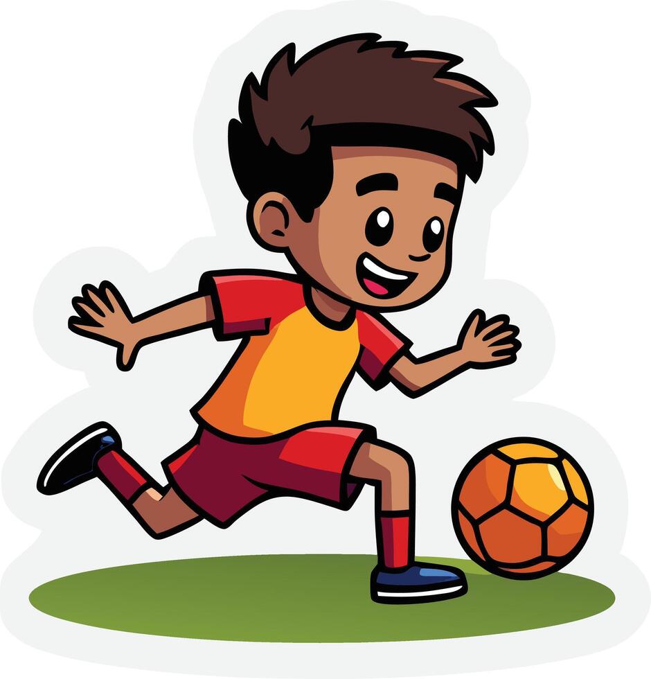 A cartoon boy kicking a soccer ball vector