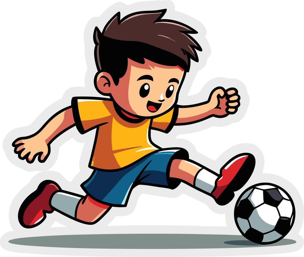 A boy kicking a soccer ball vector