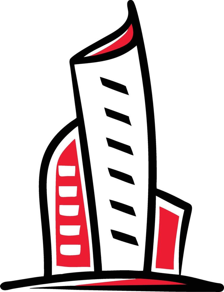 A red and white building icon vector