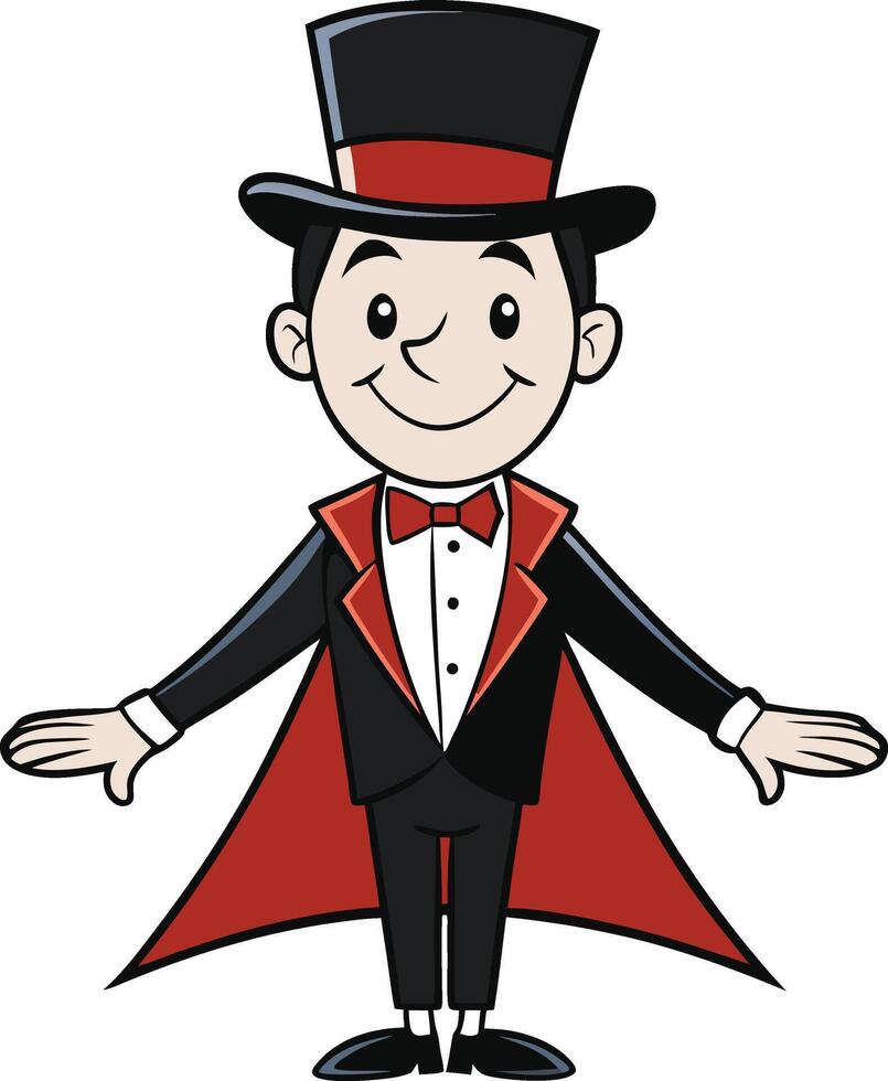Magician, complete with a top hat, a red-lined cape, and a confident smile, ready to captivate an audience vector