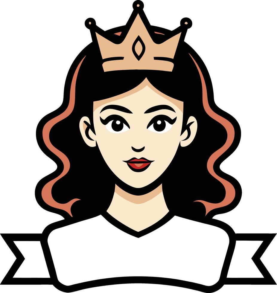 Princess or queen, adorned with a golden crown and a poised expression logo vector