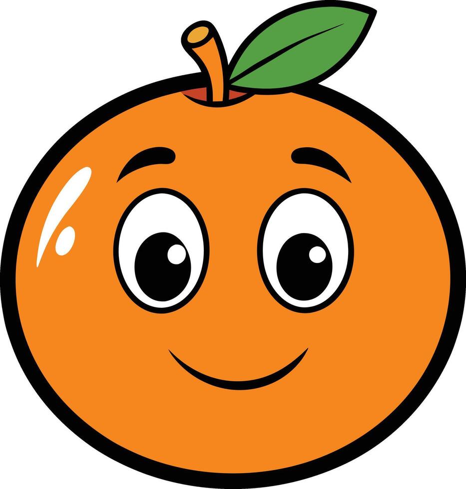 An orange with a smiley face and green leaf vector