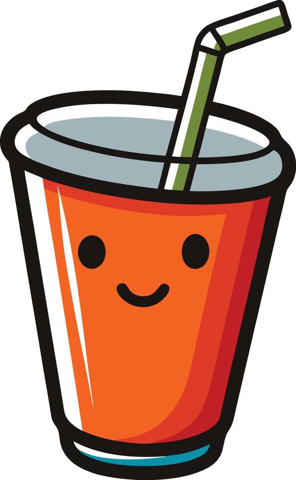 A cartoon drink with a straw and a smile vector