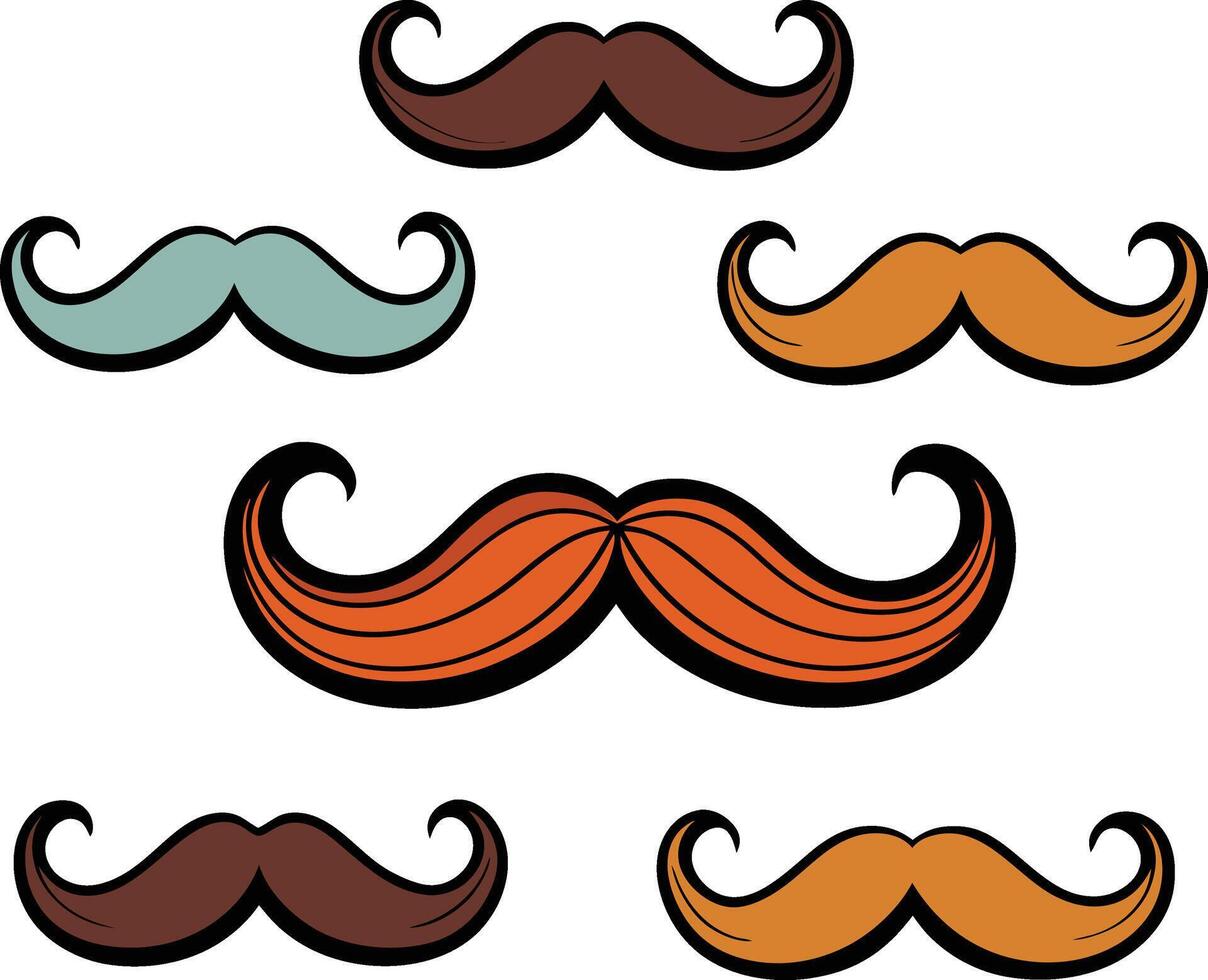 Mustaches in various colors and styles vector