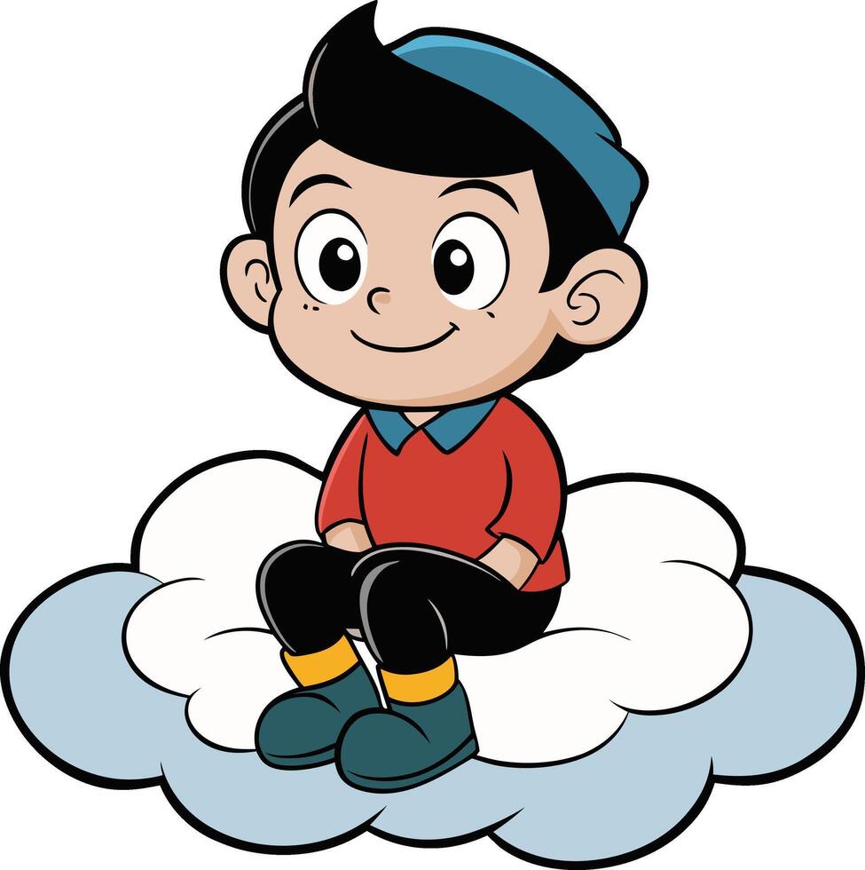 Cartoon boy sitting on cloud vector