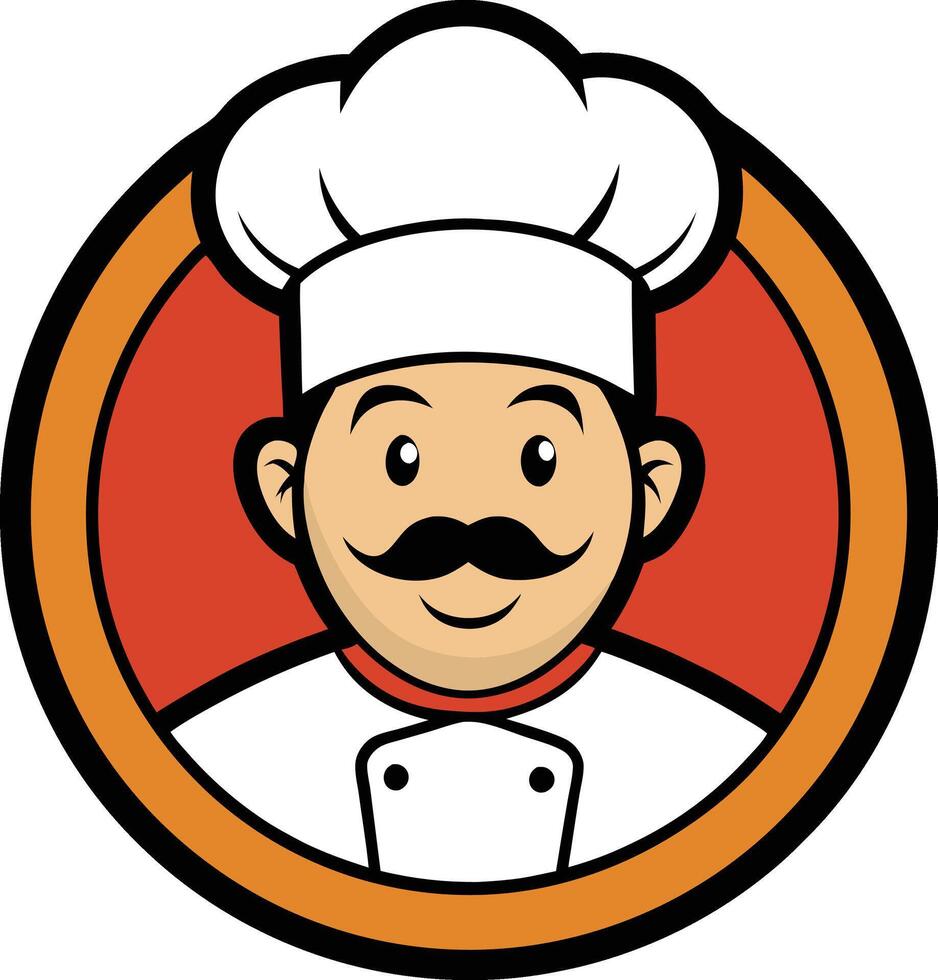 Smiling chef complete with toque and mustache vector