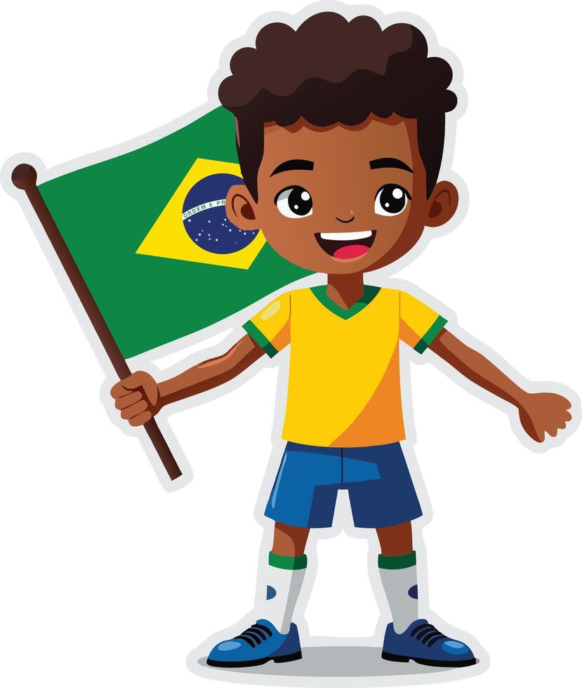 Brazilian boy holding a flag vector