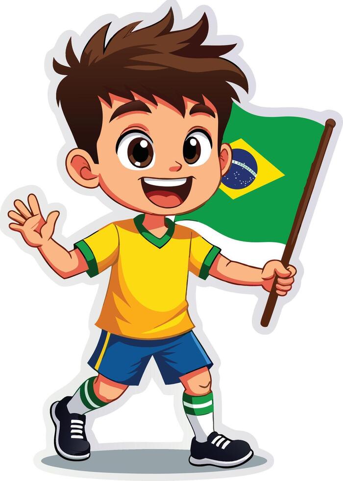 Brazilian boy holding flag vector