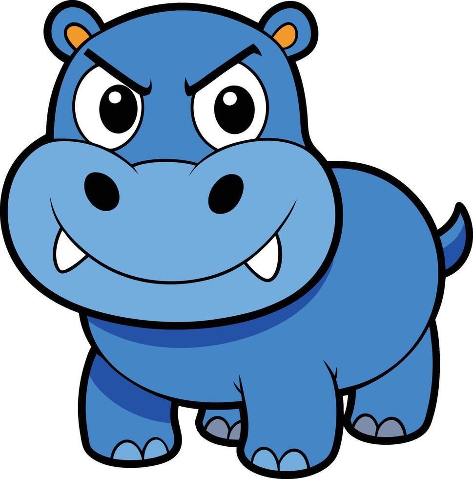 Cartoon hippo with big teeth and angry expression vector