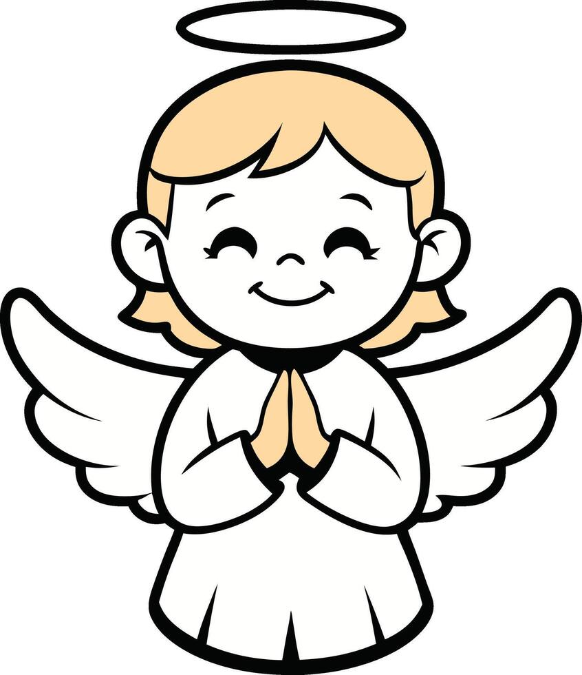 Angel, with a halo, gently folded hands, exuding peace and grace vector