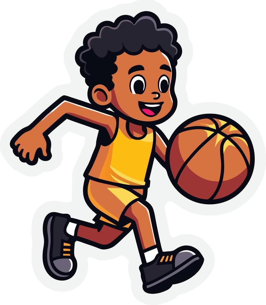 Cartoon black boy playing basketball vector