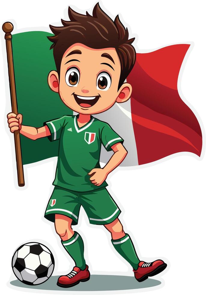 Cartoon boy holding italian flag and soccer ball vector