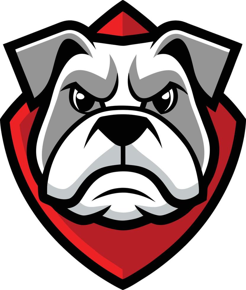 An angry bulldog mascot head on a red shield vector