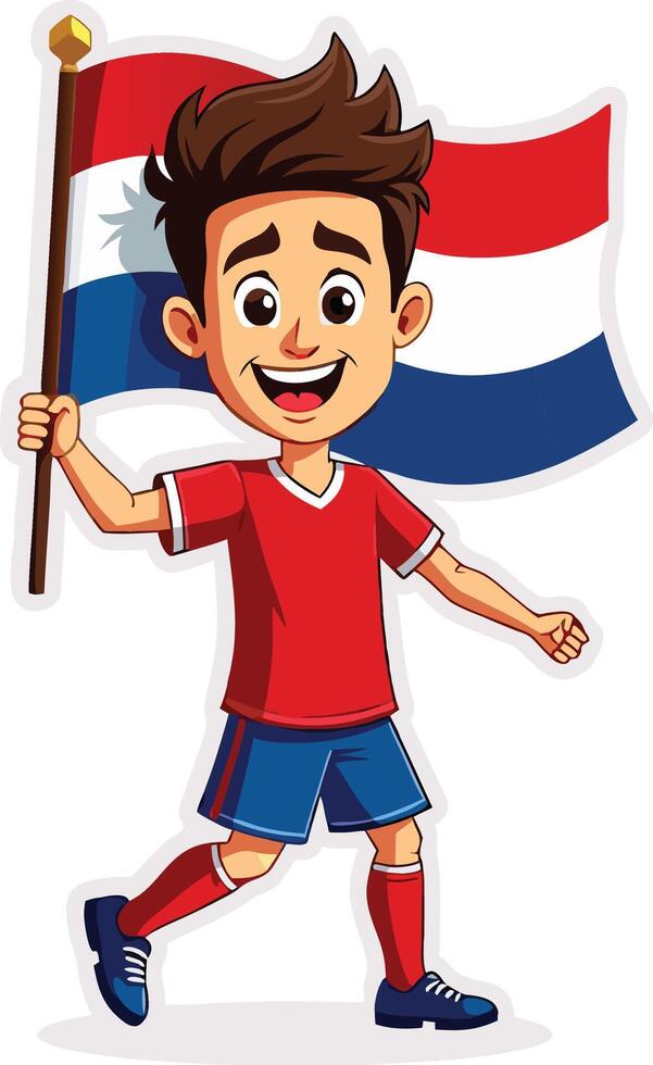 A cartoon boy holding a flag of the country of paraguay vector