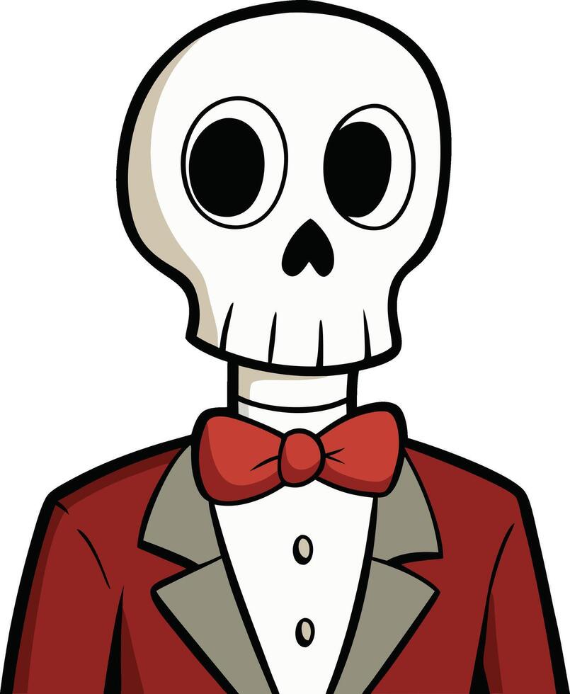 Skeleton, donned in a red bow tie and suit vector