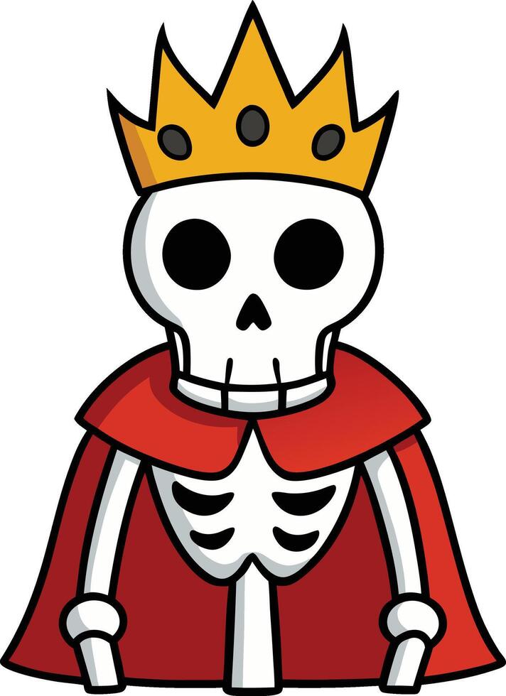Skeleton king, adorned with a golden crown and flowing red cape vector