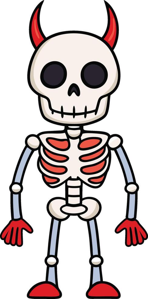 Skeleton character, adorned with red horns and shoes vector