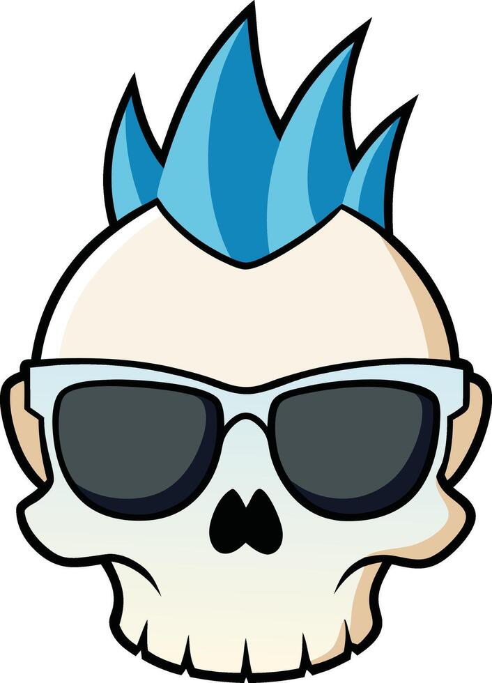 Skull with a vibrant green mohawk hairstyle and fashionable sunglasses vector