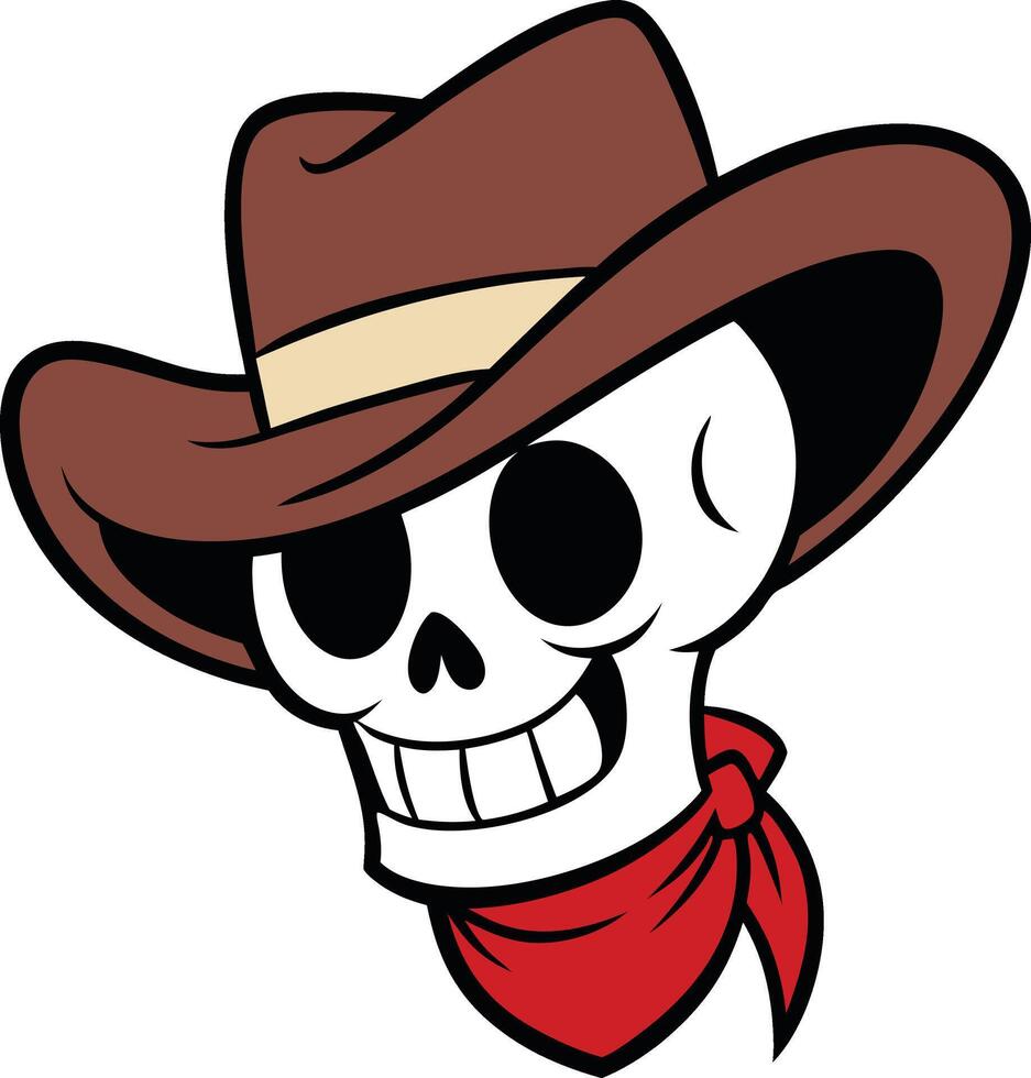 skeleton sporting a cowboy hat and red bandana vector