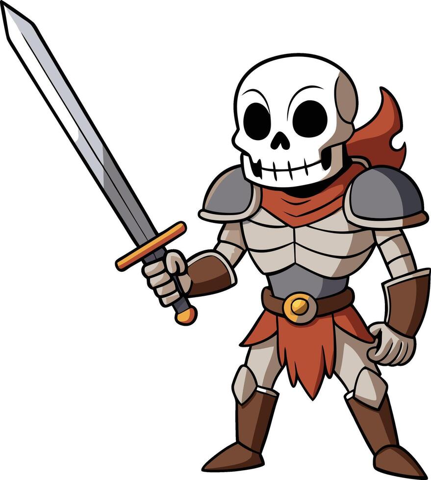 Skeleton warrior stands ready for battle, wielding a gleaming sword vector