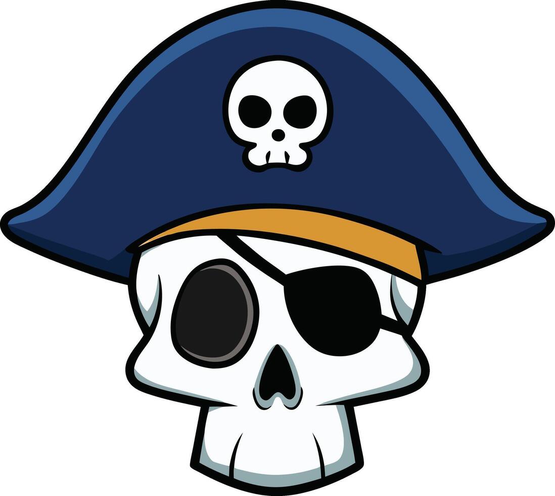 pirate skull, complete with a tricorn hat adorned with a skull and crossbones and an eye patch, ready for adventure vector