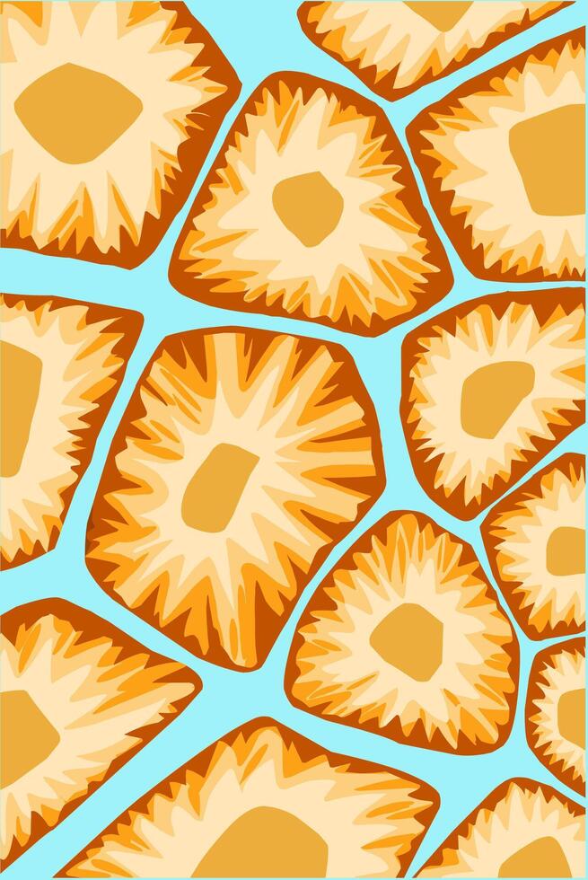 Turtle shell pattern on a blue background. Pineaple slice vector