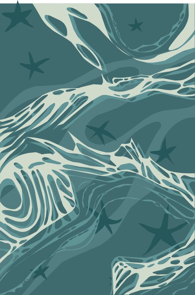 Blue sea water and waves with starfish shadows vector