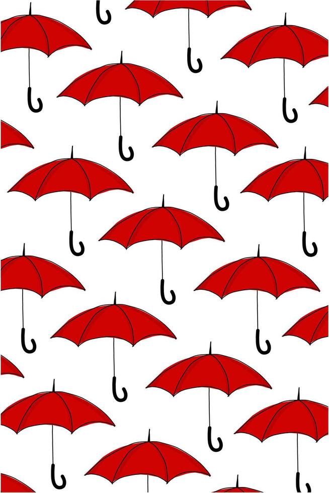 Red umbrella pattern repeated issolated on white. Red color object vector