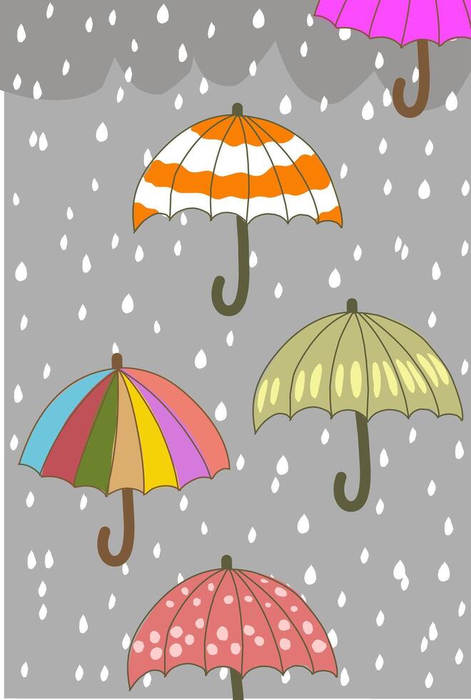 Colorful umbrellas With a gray background and rainwater vector