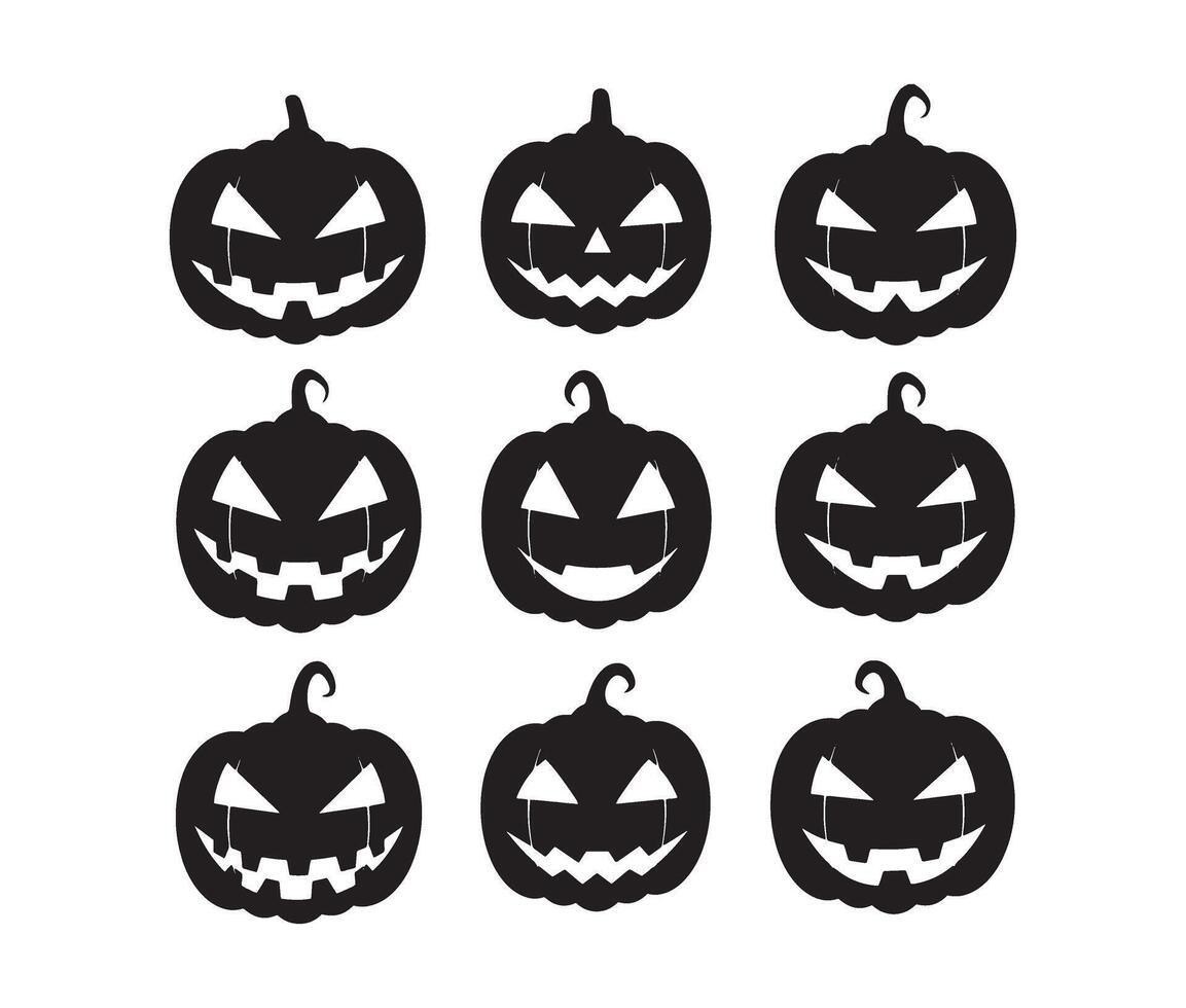 Creepy Dark Pumpkin Faces with Evil Smiles vector