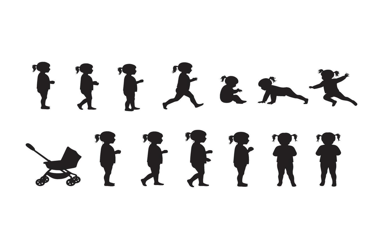Silhouette Toddler Walking Side View vector
