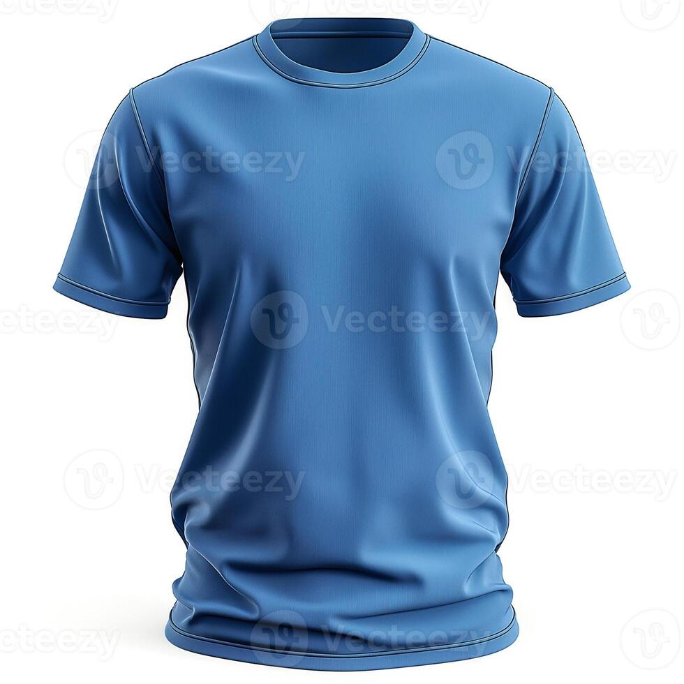 A vibrant blue short-sleeve t-shirt displayed on a plain background, showcasing a smooth fabric texture. photo