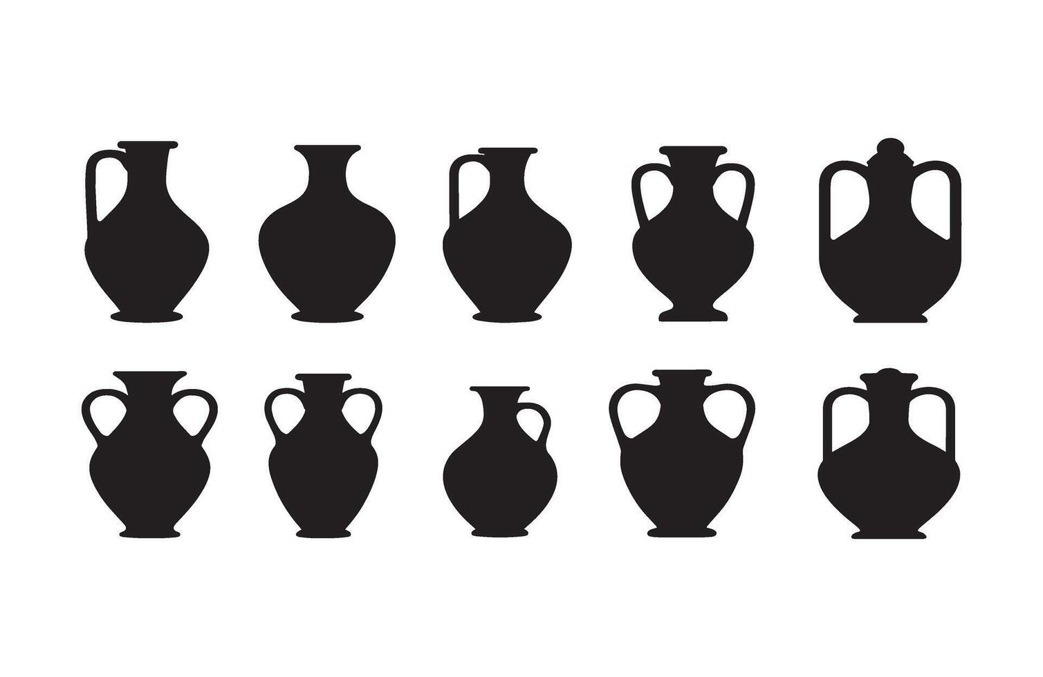 Amphora Vase Icons Collection Ancient Clay Jugs vector