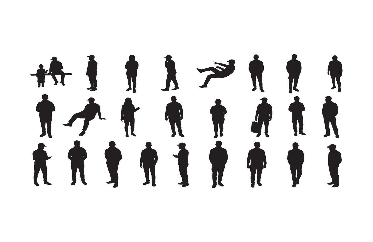 Silhouettes People Walking Group Set Pack vector