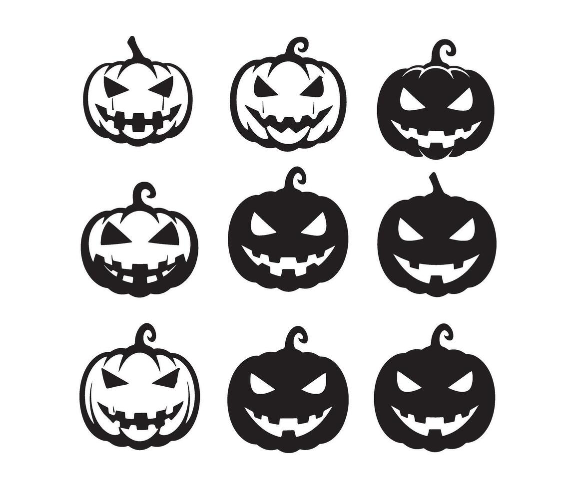 Spooky Pumpkin Faces with Glowing Shadows vector