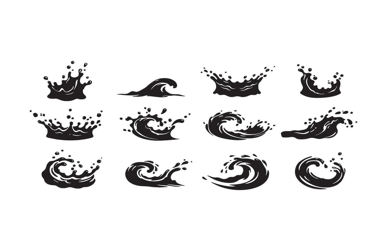 Black Wave Icons Designs Collection High-Quality Water Graphics vector