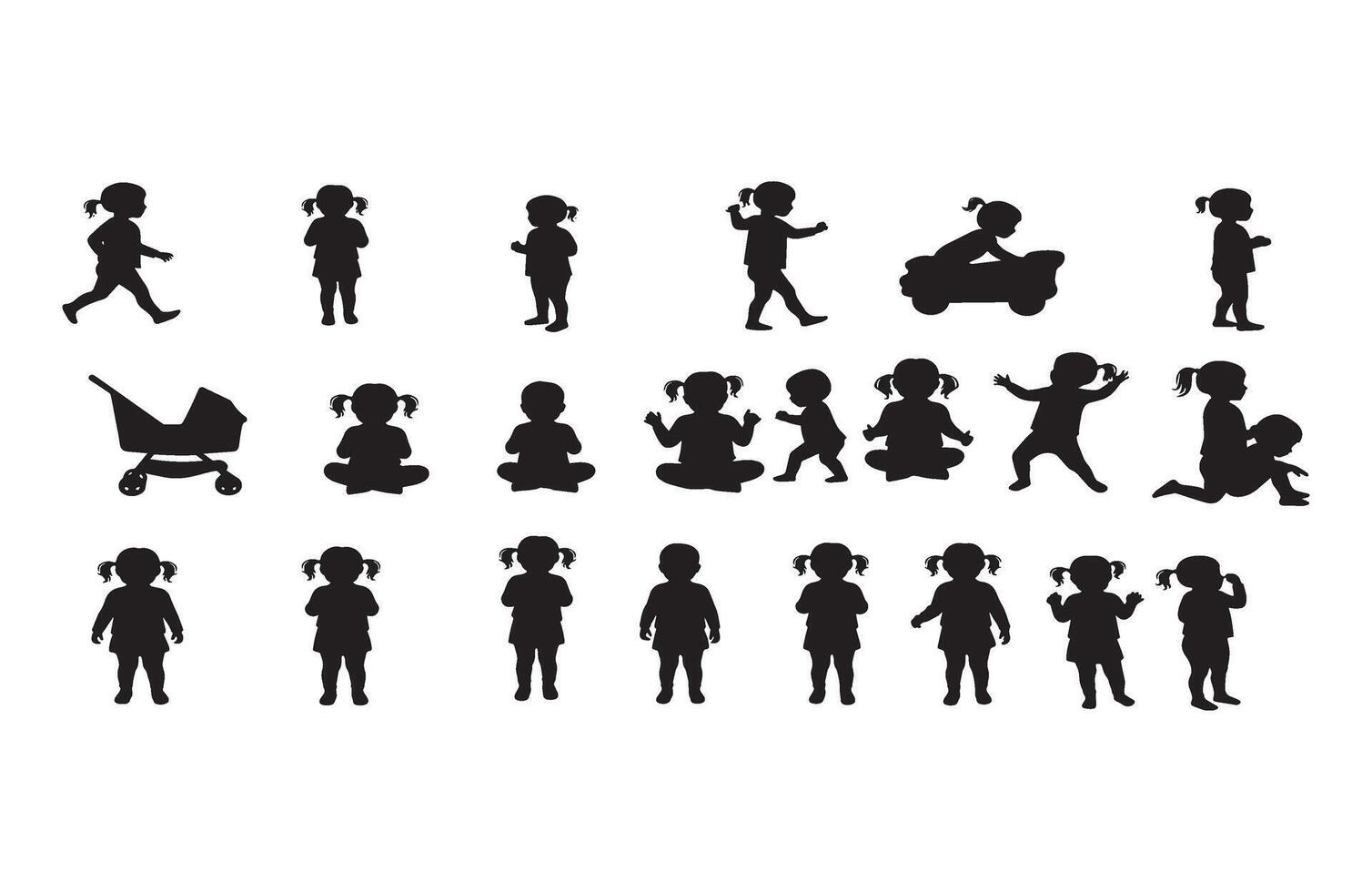 Walking Silhouette Young Girl Pose vector