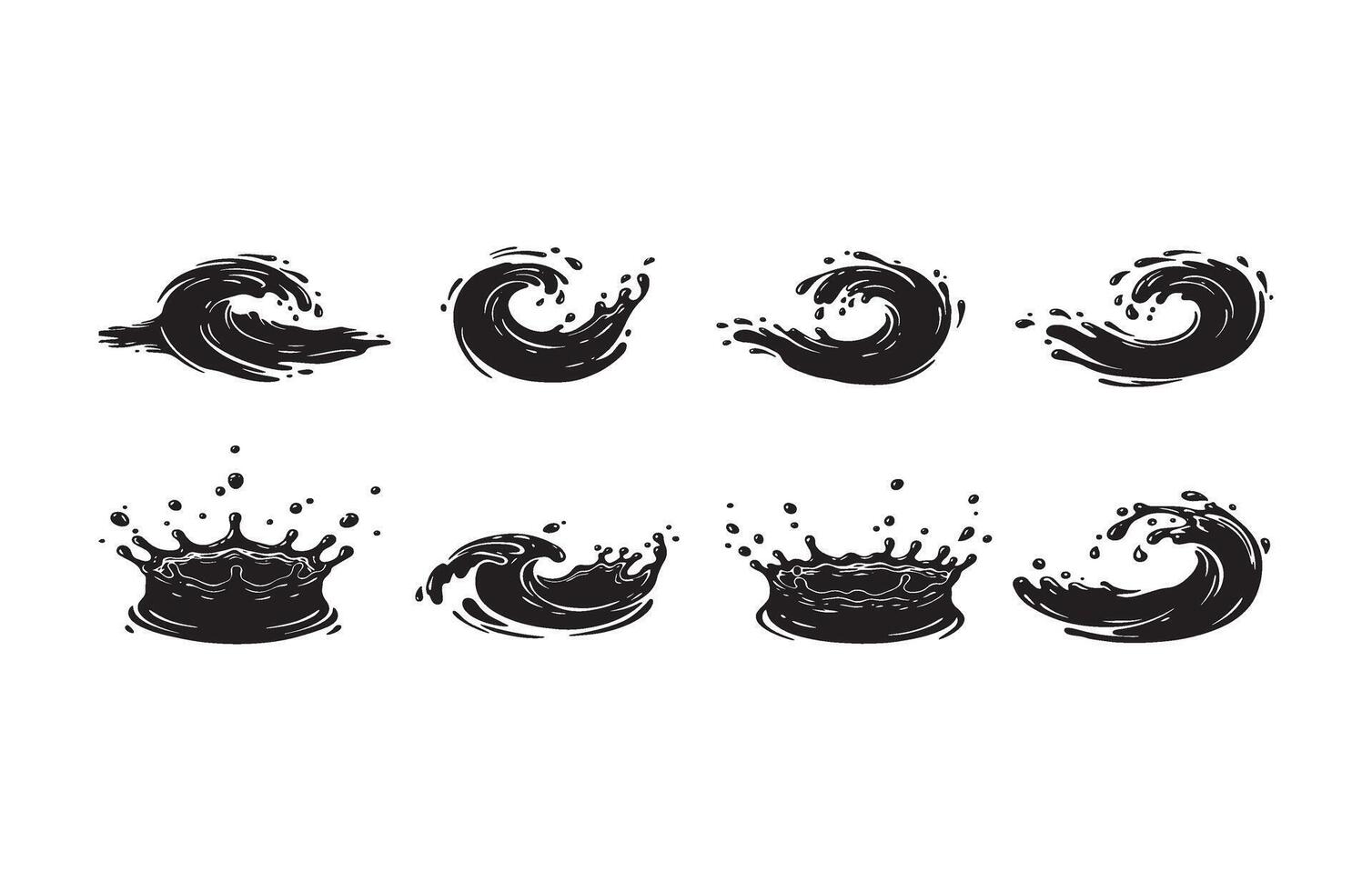Black Wave Icons Designs Collection Powerful Ocean Forms vector